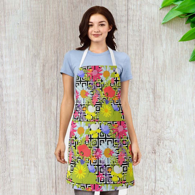Wildflower Floral Garden on Geometric Pattern Apron (Creator Uploaded)