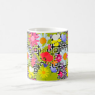 Wildflower Floral Garden on Geometric Pattern Coffee Mug
