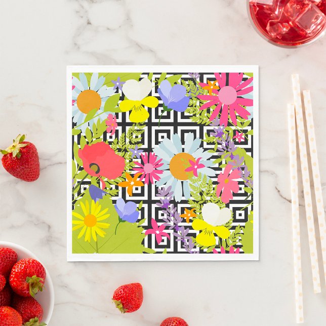 Wildflower Floral Garden on Geometric Pattern Napkins (Creator Uploaded)