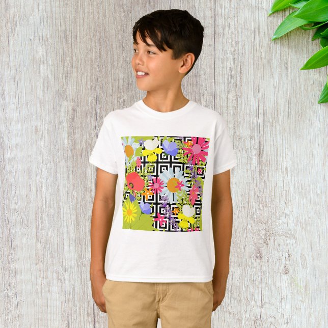 Wildflower Floral Garden on Geometric Pattern T-Shirt (Creator Uploaded)