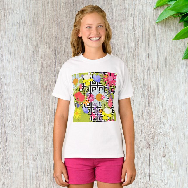 Wildflower Floral Garden on Geometric Pattern T-Shirt (Creator Uploaded)