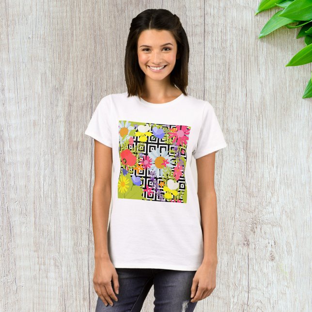 Wildflower Floral Garden on Geometric Pattern T-Shirt (Creator Uploaded)