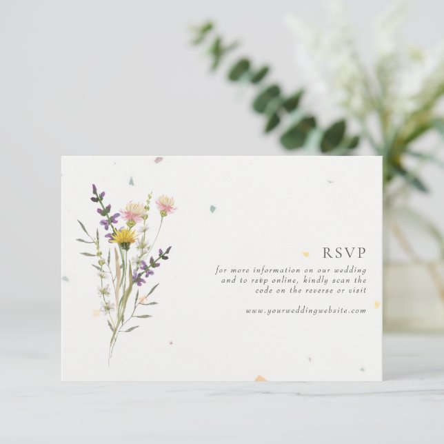 Wildflower Floral Garden QR Code Wedding RSVP Enclosure Card (Standing Front)
