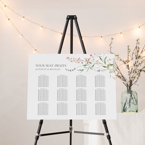 Wildflower Floral Garden Wedding 12 Table Seating Foam Board