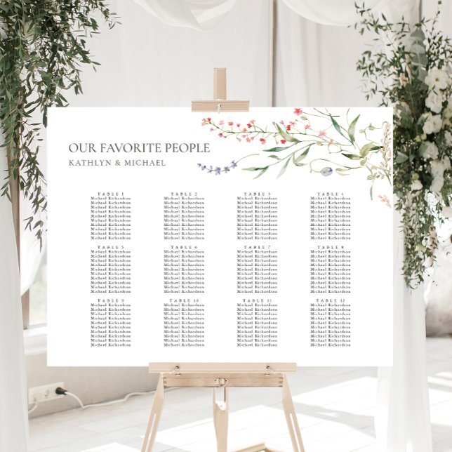 Wildflower Floral Garden Wedding 12 Table Seating Poster (Creator Uploaded)