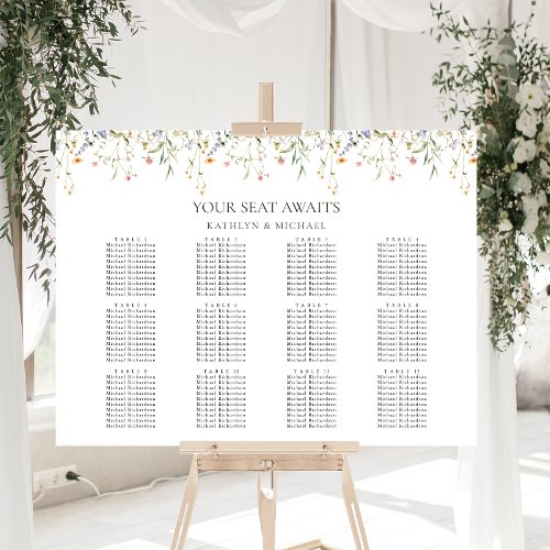 Wildflower Floral Garden Wedding 12 Table Seating Poster