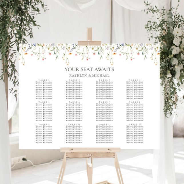 Wildflower Floral Garden Wedding 12 Table Seating Poster (Creator Uploaded)