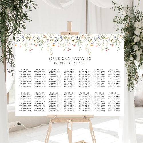 Wildflower Floral Garden Wedding 14 Table Seating Poster