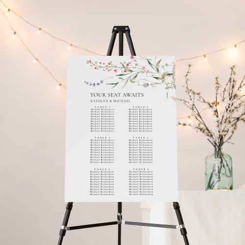 Wildflower Floral Garden Wedding 6 Table Seating Foam Board