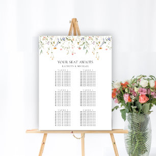 Wildflower Floral Garden Wedding 6 Table Seating Poster