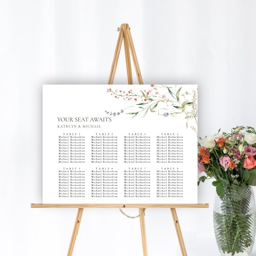 Wildflower Floral Garden Wedding 8 Table Seating Poster