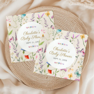 Wildflower Floral Gender Neutral Beige Baby Shower Napkins