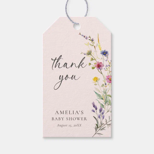 Wildflower Floral Girl Baby Shower Thank You Gift Tags | Zazzle