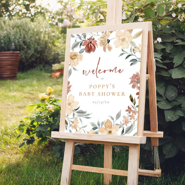 Wildflower Floral Girl Baby Shower Welcome Sign (Welcome Sign Mock-up)