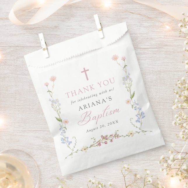 Wildflower Floral Girl Baptism Favor Bag (Clipped)