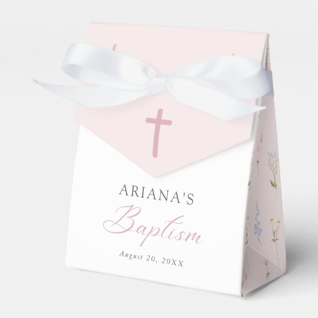 Wildflower Floral Girl Baptism Favor Boxes (Front Side)