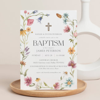 Wildflower Floral Girl Baptism Invitation