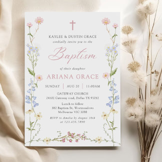Wildflower Floral Girl Baptism Invitation