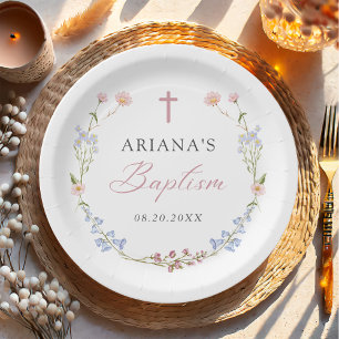 Wildflower Floral Girl Baptism Paper Plates