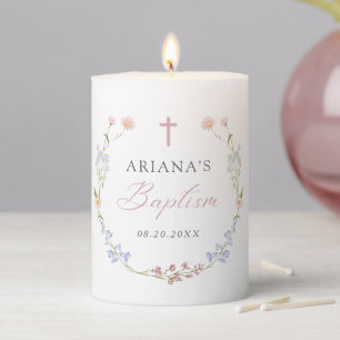 Wildflower Floral Girl Baptism Pillar Candle