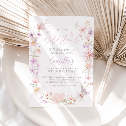 Wildflower Floral Girls 1st Birthday Invitation