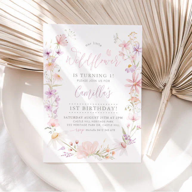 Wildflower Floral Girls 1st Birthday Invitation | Zazzle