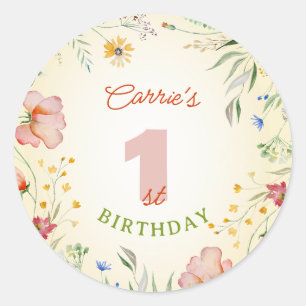 Wildflower Floral Girl's 1st First Birthday One Classic Round Sticker