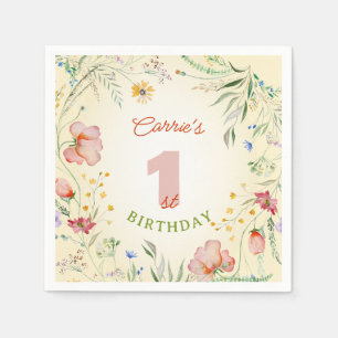 Wildflower Floral Girl's 1st First Birthday One Napkins