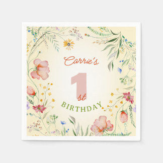 Wildflower Floral Girl's 1st First Birthday One Napkins
