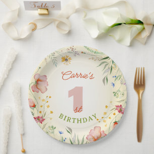 Wildflower Floral Girl's 1st First Birthday One Paper Plates