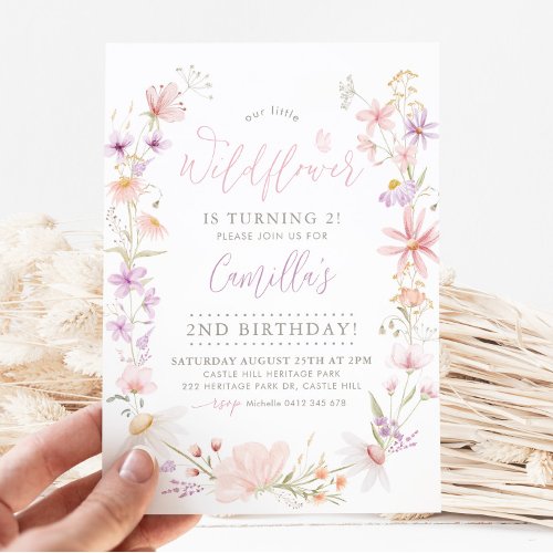 Wildflower Floral Girls 2nd Birthday Invitation