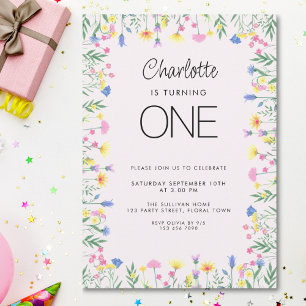 Wildflower Floral Girl's First Birthday Pink Invitation