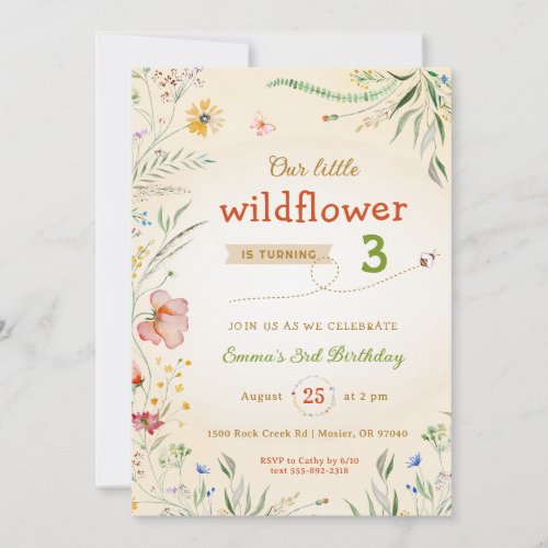 Wildflower Floral Girls Kid Summer Birthday Party Invitation