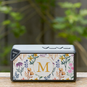 Wildflower Floral Gold Monogram Custom Initial Bluetooth Speaker