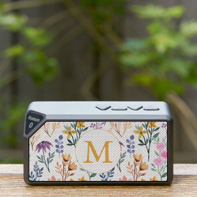 Wildflower Floral Gold Monogram Custom Initial Bluetooth Speaker (Insitu(Outdoor))
