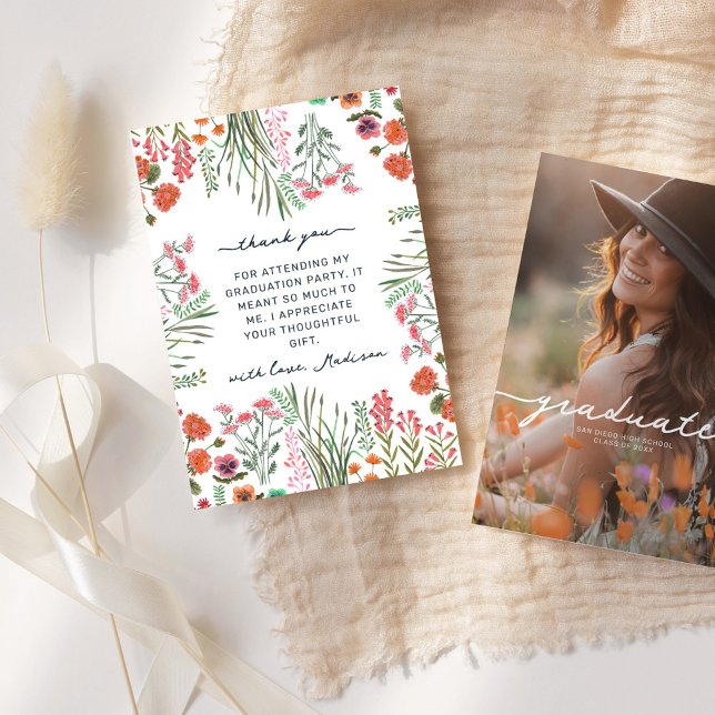 Wildflower Floral Graduate Photo Thank You Card (Wildflower Floral Graduate Photo Thank You Card)