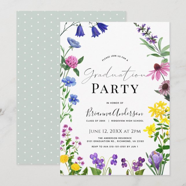 Wildflower Floral Graduation Party Invitation (Front/Back)