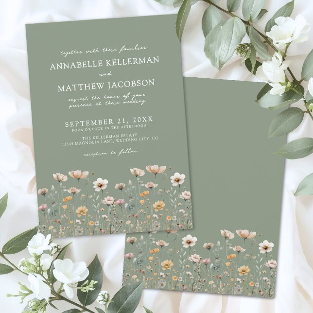 Wildflower Floral Green Wedding Invitation (Wildflower Floral Green Wedding Invitation)