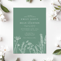 Wildflower Floral Green Wedding Invitation