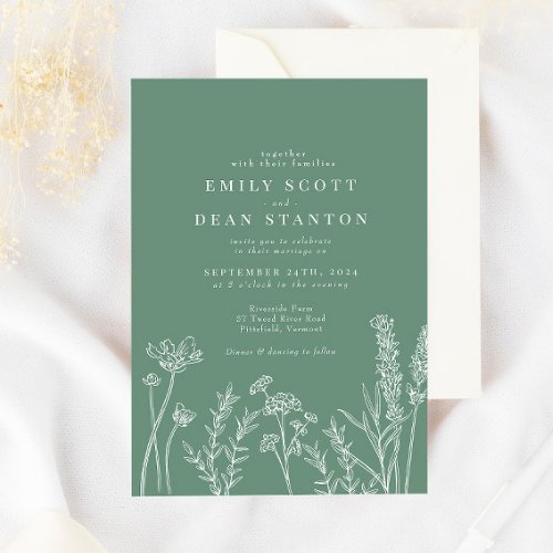 Wildflower Floral Green Wedding Invitation