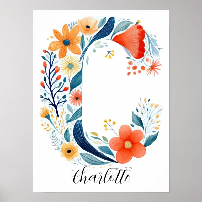 Wildflower Floral Initial Letter C Print (Front)