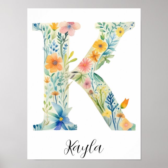 Wildflower Floral Initial Letter K Print (Front)