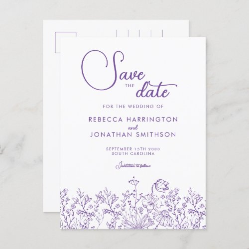 Wildflower Floral Lilac Wedding Save The Date Invitation Postcard
