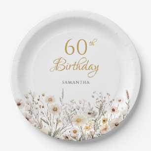 Wildflower Floral Meadow 60th Birthday Paper Plates