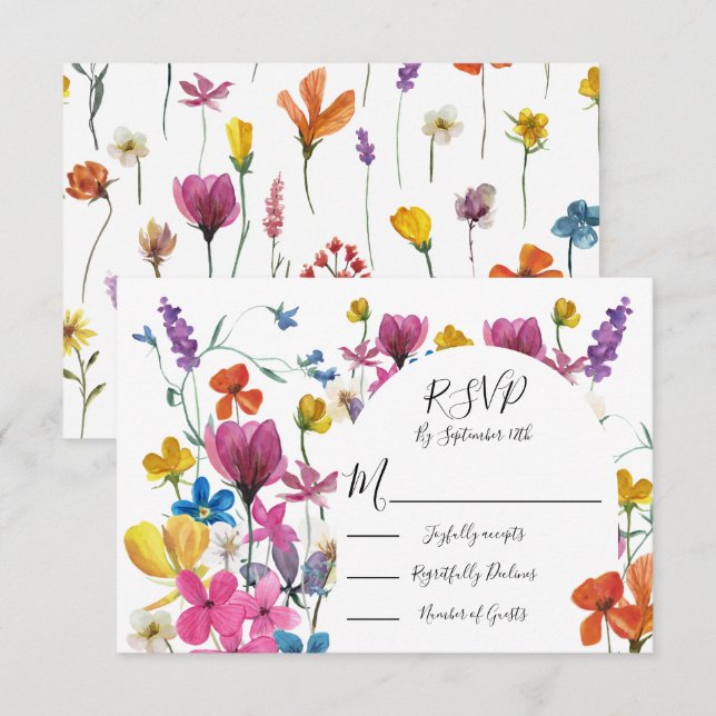 Wildflower Floral Meadow response cards RSVP (Front/Back)