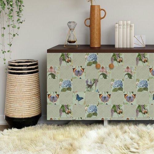 Wildflower Floral Meadow Sage Check Decoupage Wrapping Paper