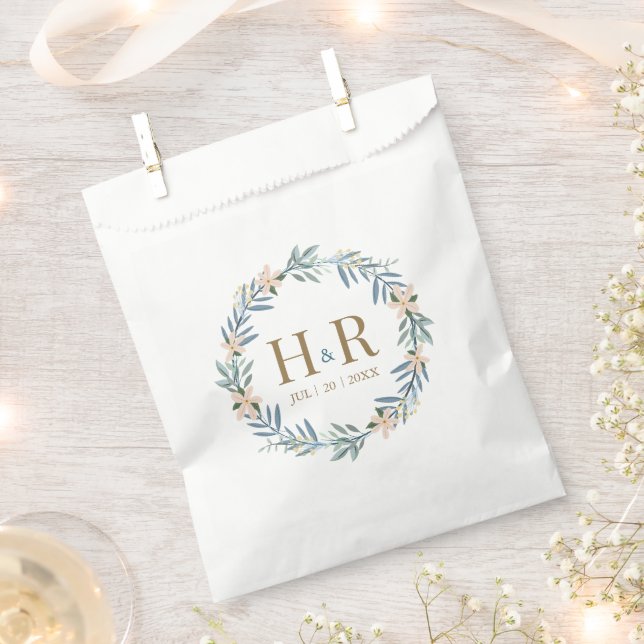 Wildflower Floral Monogram Wedding Favor Gift Bag (Clipped)