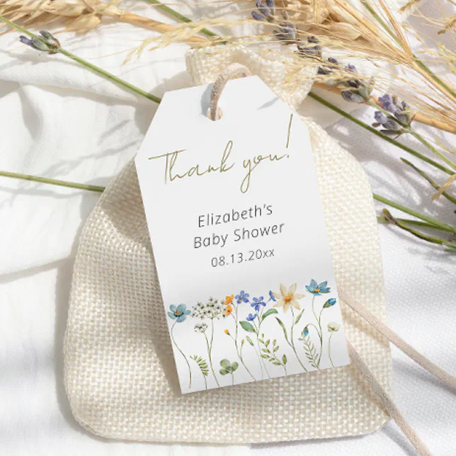 Wildflower Floral Neutral Baby Shower Favor Gift Tags | Zazzle