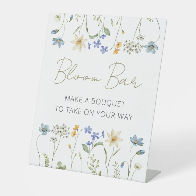 Wildflower Floral Neutral Bloom Bar Pedestal Sign (Front)