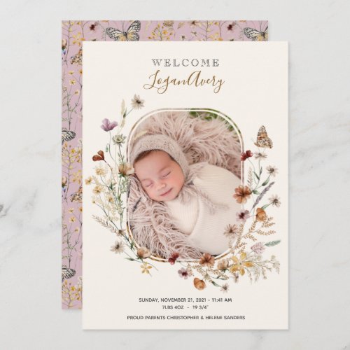 Wildflower Floral New Baby Birth Photo Announcement